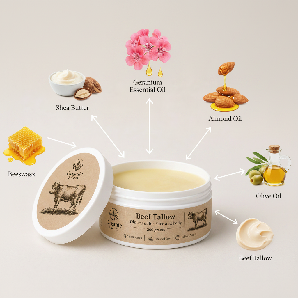 Beef tallow ointment for face and body 200 grams مرهم الشحم البقري للوجه والجسم