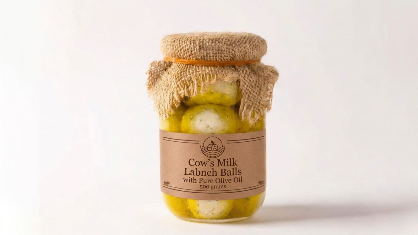 cow's milk labneh balls with pure olive oil 500 grams كرات اللبنة من الحليب  ) from jersey A2 and Holstein cows ) البقري الخام