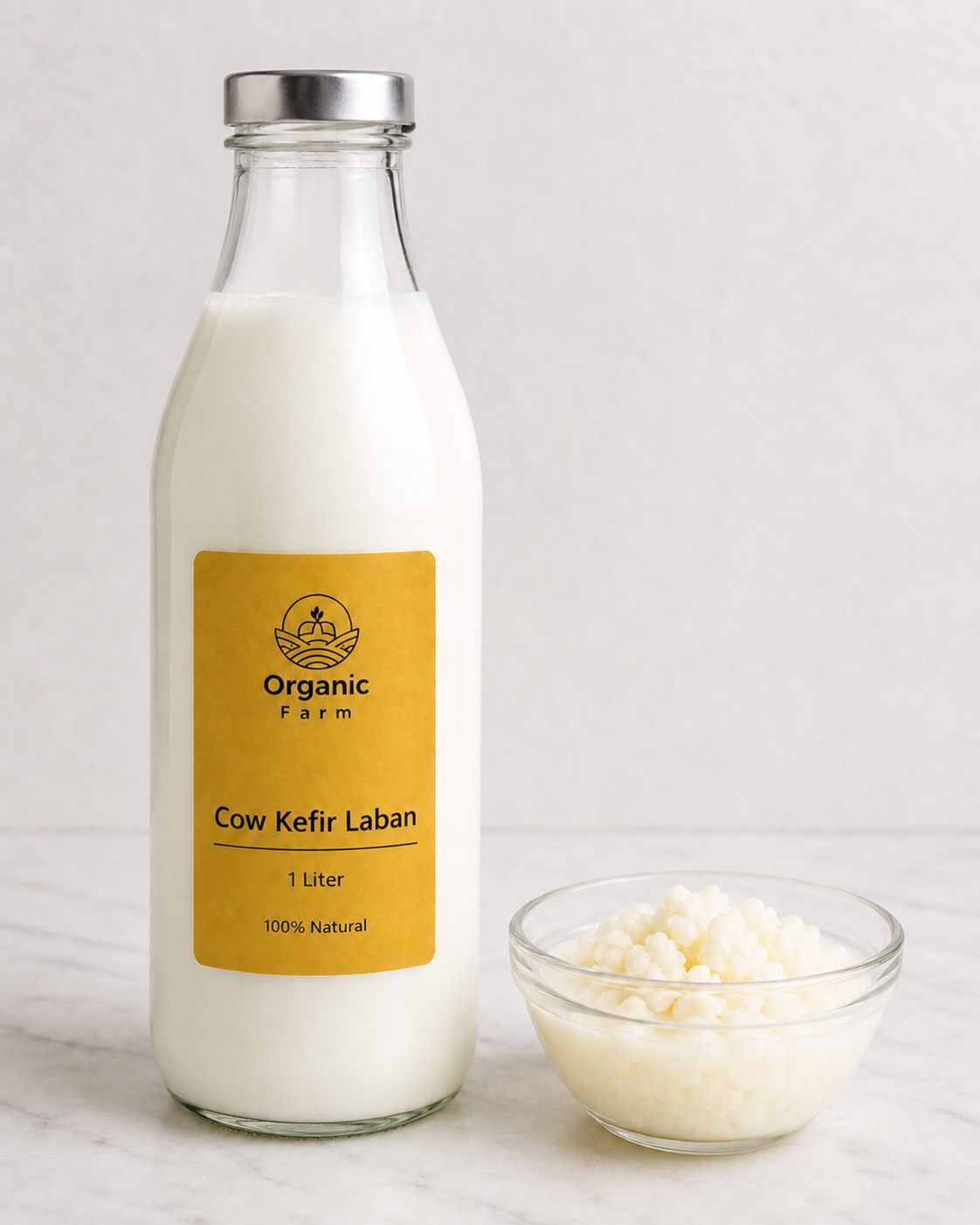 Fresh Cow Kefir Laban 1 Litre (Glass Bottle) | لبن كيفير بقري طازج ١ لتر (عبوة زجاجية)