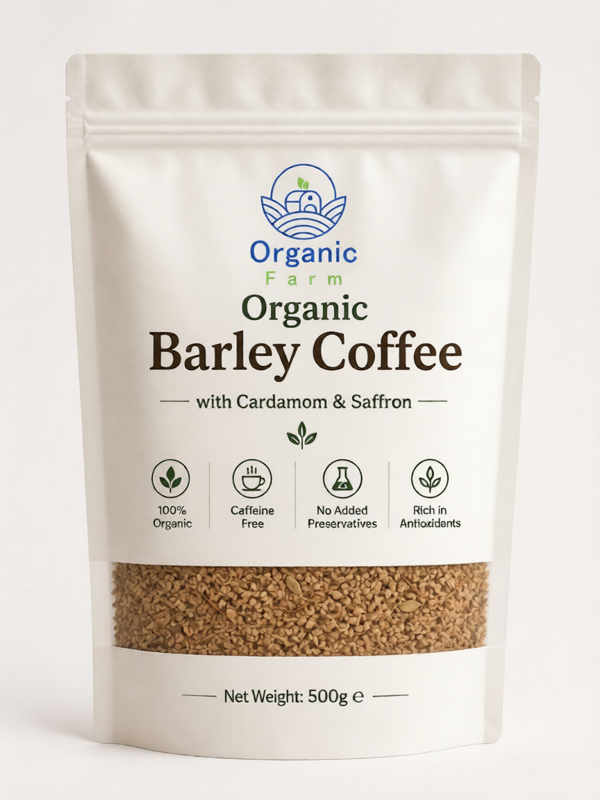 Organic Barley Coffee
with Cardamom & Saffron 500 grams قهوة الشعير العضوية بالهيل والزعفران