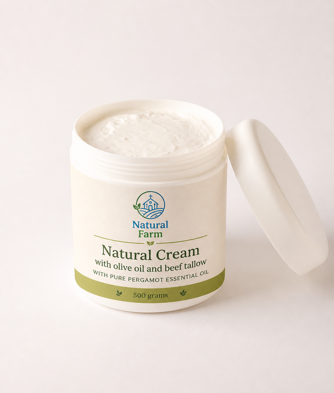 Natural cream with olive oil and beef tallow with pure pergamot essential oil كريم الجسم بزيت الزيتون وشحم البقر ٥٠٠ مل