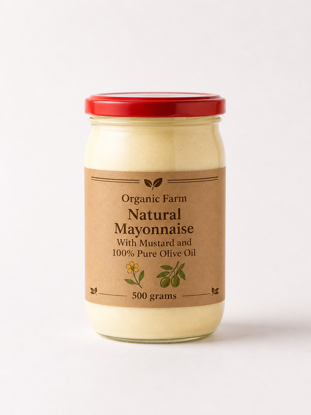 Natural mayonnaise with mustard and 💯 % pure olive oil 500 grams مايونيز زيت الزيتون بالخردل