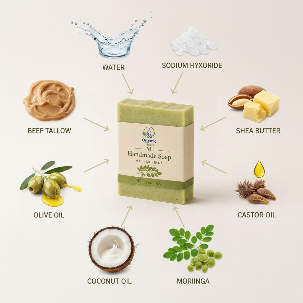Beef tallow with moringa and goat milk soap bar صابون الشحم بالمورينجا وحليب الماعز