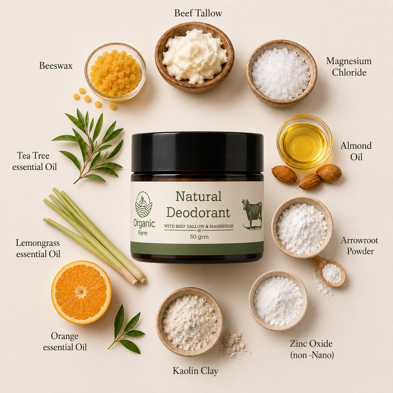 Beef tallow deodorant with Magnesium 50 grams ديودرنت من الشحم البقري والمغنيسيوم