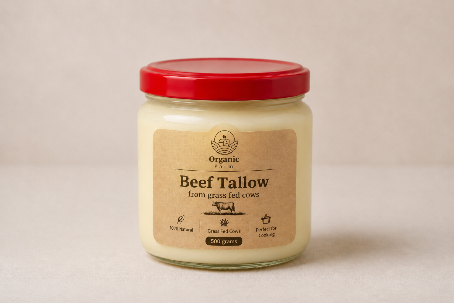Beef tallow from grass fed cows  شحم بقري صافي من بقر عاشب 500 grams